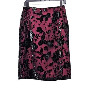 Vintage 90 Y2k Ministry Pencil Skirt 8 Pink Black Velvet Burnout Silk Whimsigoth